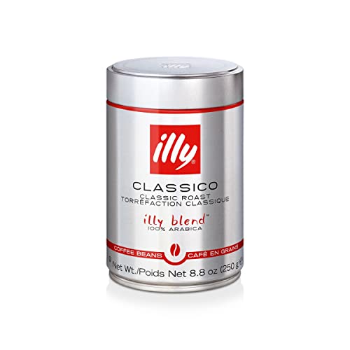 illy Whole Bean Coffee - Perfectly Roasted Whole Coffee Beans – Classico Medium Roast - with Notes of Caramel, Orange Blossom & Jasmine - 100% Arabica Coffee - No Preservatives – 8.8 Ounce, 6 Pack