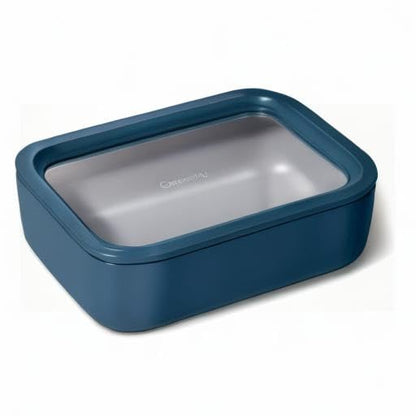 Caraway Glass Food Storage - 6.6 Cup Glass Container - Ceramic Coated Food Container - Non Toxic, Non Stick Lunch Box Container with Glass Lids. Dishwasher, Oven, & Microwave Safe - Navy