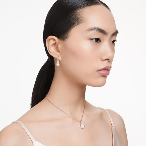 Swarovski Originally Earring and Necklace Set, Clear Stones and Pearls in a Rose Gold-Tone Finished Setting, Part of the Originally Collection