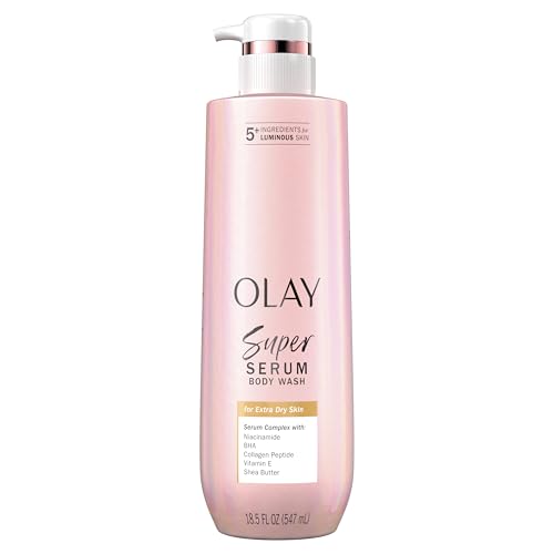 Olay Super Serum Body Wash for Extra Dry Skin, 24hr Long Lasting Hydration, 5+ Ingredient Serum Complex for Bright Even Firm Luminous Skin, 18.5 fl oz