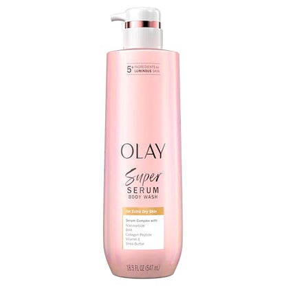 Olay Super Serum Body Wash for Extra Dry Skin, 24hr Long Lasting Hydration, 5+ Ingredient Serum Complex for Bright Even Firm Luminous Skin, 18.5 fl oz