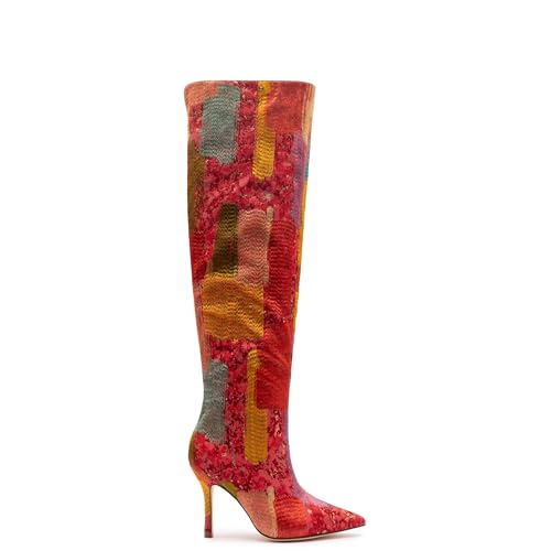 Larroudé x Markarian Boot In Red Patch Work Fabric 7.5 / Red