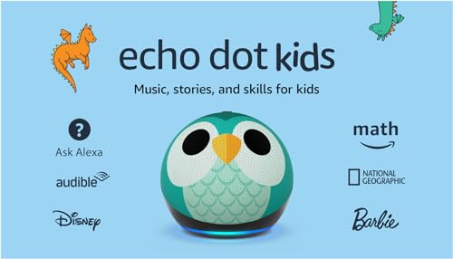 Amazon Echo Dot Kids (newest model), Designed for kids, with parental controls, Includes 1 Year of Amazon Kids+, Owl