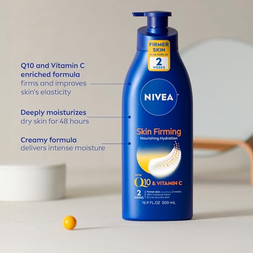 NIVEA Skin Firming Nourishing Hydration Body Lotion with Q10 & Vitamin C (16.9 Fl Oz) + Skin Toning and Firming Body Gel Cream with Q10 & L-Carnitine (6.7 Oz)