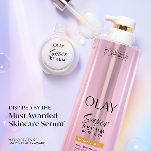 Olay Super Serum Body Wash for Extra Dry Skin, 24hr Long Lasting Hydration, 5+ Ingredient Serum Complex for Bright Even Firm Luminous Skin, 18.5 fl oz