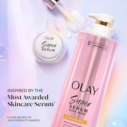 Olay Super Serum Body Wash for Extra Dry Skin, 24hr Long Lasting Hydration, 5+ Ingredient Serum Complex for Bright Even Firm Luminous Skin, 18.5 fl oz