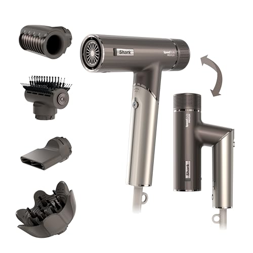 Shark SpeedStyle Pro Flex Professional Performance High-Velocity Hair Dryer System with Scalp Shield & IQ Speed Styling and Drying Suite, Lightweight, Ionic, No Heat Damage, Mocha Silver, HD542