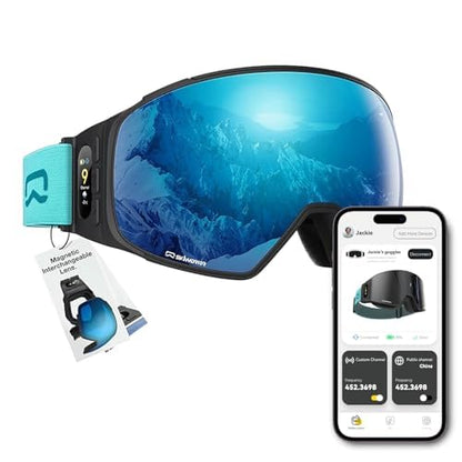 SKIWARRIOR G02 Smart Ski Goggles With Interchangeable Magnetic Lenses,Snow Goggles Walkie-Talkie Play Music Answer Call