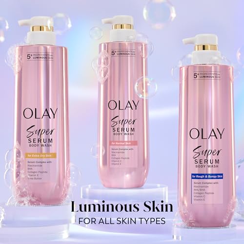 Olay Super Serum Body Wash for Extra Dry Skin, 24hr Long Lasting Hydration, 5+ Ingredient Serum Complex for Bright Even Firm Luminous Skin, 18.5 fl oz