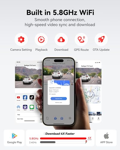 REDTIGER 4K Dash Cam Front and Rear, Touch Screen 3.18 Inch, Voice Control, 5.8GHz WiFi Car Dash Camera with 64GB Card, GPS, UHD 2160P Night Vision, WDR, Emergency Lock, Parking Monitor (F7N Touch)