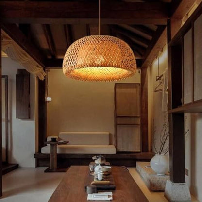 STVDEDG Bamboo Straw Hat Pendant Light Chinese Pastoral Style Chandelier Shades Industrial Single Head Retro Hanging Lamp Nordic Minimalist Indoor Lampshade for Kitchen, Bedroom, Dining, Living Room