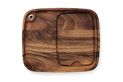 Ironwood Gourmet Fort Worth Steak Plate with Juice Channel, Acacia Wood 13 x 11 x 0.75 -inches, Brown