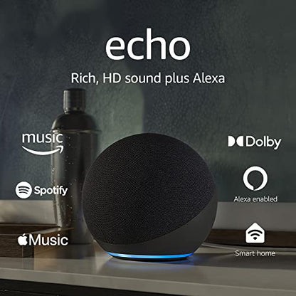 Amazon Echo (newest model), With premium sound, smart home hub, and Alexa, Charcoal