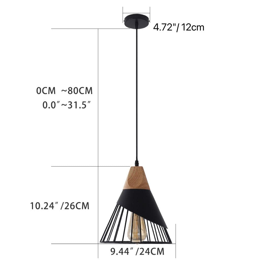 Mxsaoud Modern Black Pendant Light Over Kitchen Island, Adjustable Wood Hanging Light Fixture,Industrial Pendant Lighting for Dining Room,Living Room,Bedroom,Hallway,Kitchen,Bar