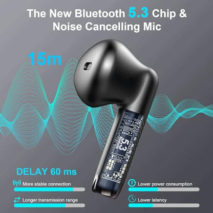 Wireless Earbuds, Bluetooth 5.4 Earbuds Stereo Bass, Bluetooth Headphones in Ear Noise Cancelling Mic, Sports Earphones IP7 Waterproof, 32H Playtime USB C Mini Charging Case Ear Buds for Android iOS