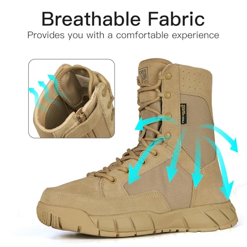 FREE SOLDIER Waterproof Hiking Work Boots Men's Tactical Boots 6 Inches Lightweight Military Boots Breathable Desert Boots(Sand 11.5)