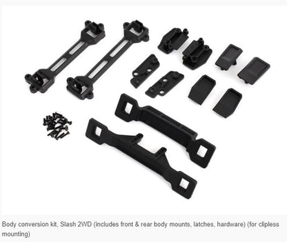 Body conversion kit, Slash 2WD (includes front & rear body mounts, latches, hardware) (for clipless mounting