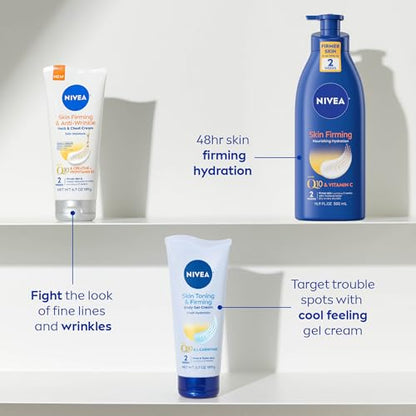 NIVEA Skin Firming Nourishing Hydration Body Lotion with Q10 & Vitamin C (16.9 Fl Oz) + Skin Toning and Firming Body Gel Cream with Q10 & L-Carnitine (6.7 Oz)