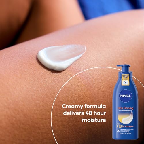 NIVEA Skin Firming Nourishing Hydration Body Lotion with Q10 & Vitamin C (16.9 Fl Oz) + Skin Toning and Firming Body Gel Cream with Q10 & L-Carnitine (6.7 Oz)