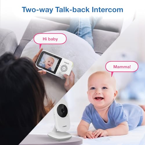 VTech VM819 Baby Monitor, 2.8” Screen, Night Vision, 2-Way Audio, Temperature Sensor and Lullabies, Secure Transmission No WiFi