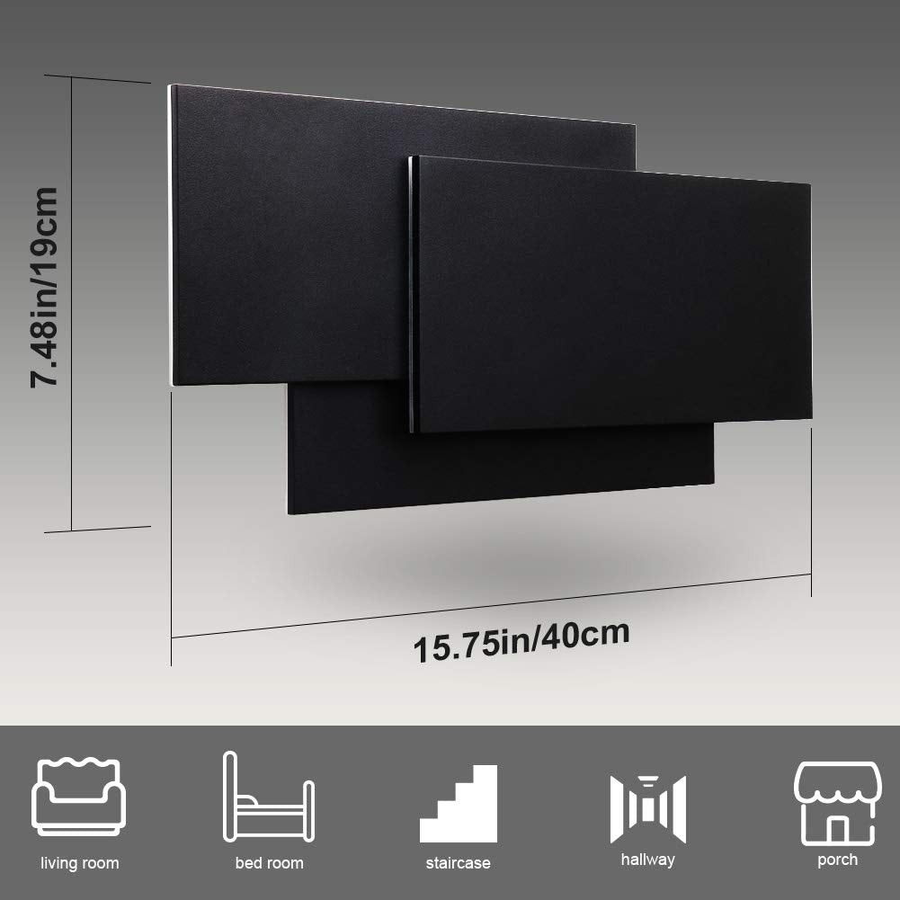 Ralbay 15.75”/36W LED Modern Wall Sconce Indoor Matte Black Wall Mount Light for Living Room Bedroom Staircase Hallway Warm White 3000K