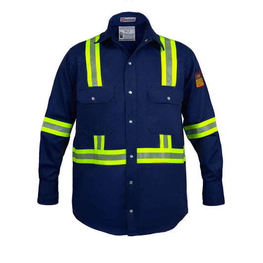 Just In Trend Flame Resistant High Visibility Hi Vis Shirt - 100% C - 7 oz (Large, Navy Blue)