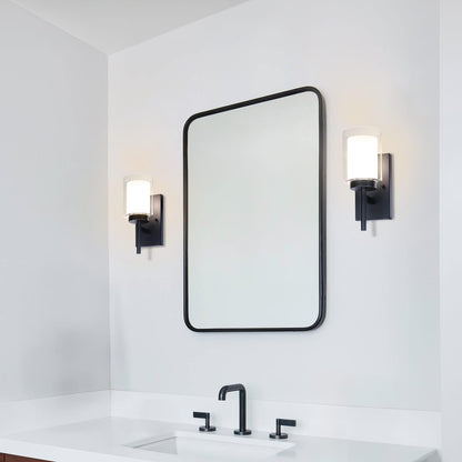 XiNBEi Lighting Wall Light, Classic Indoor 1 Light Black Vanity Sconce Light with Dual Glass Shade for Bathroom Kitchen & Living Room XB-W1276-1-MB