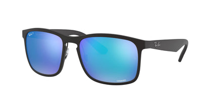 Ray-Ban Men's RB4264 Chromance Square Sunglasses, Matte Black/Polarized Green Mirrored Blue, 58 mm + 0