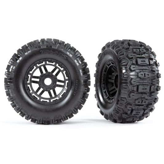 Traxxas Sledgehammer Tires & Wheels, glued (Black Wheels)