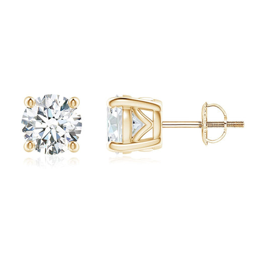 Angara Lab-Grown Vintage Style Round Diamond Solitaire Stud Earrings in 14K Yellow Gold for Women (Size-6.4mm) | April Birthstone Jewelry for Her