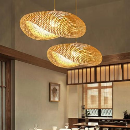 STVDEDG Farmhouse Bamboo Wicker Chandelier Rural Hand Woven Hanging Lights Fashion Retro Postmodern Pendant Lamp Chinese Style Hollow Light Fixture for Kitchen Living Room Villa Bedroom Corridor