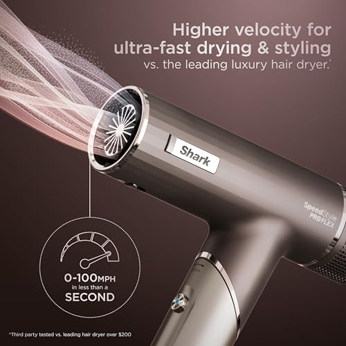 Shark SpeedStyle Pro Flex Professional Performance High-Velocity Hair Dryer System with Scalp Shield & IQ Speed Styling and Drying Suite, Lightweight, Ionic, No Heat Damage, Mocha Silver, HD542