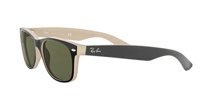 Ray-Ban RB2132 New Wayfarer Square Sunglasses, Black On Beige/G-15 Green, 52 mm