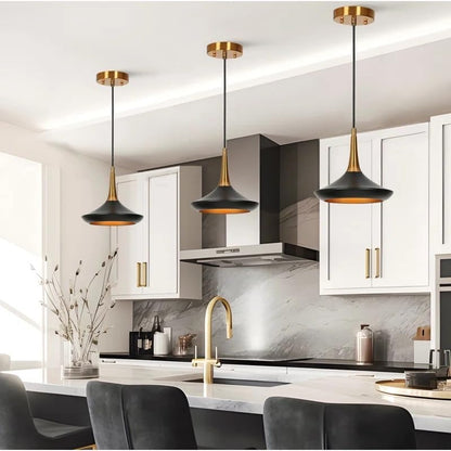 KSANA Pendant Lights Kitchen Island, 1-Light Black and Gold Brass Kitchen Pendant Lighting Over Island, 9 Inch Modern Metal Pendant Light Fixtures