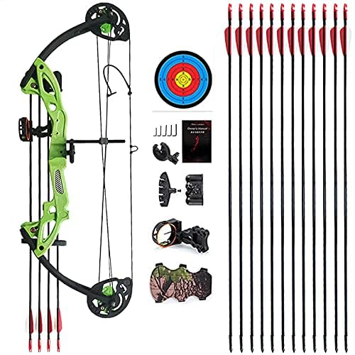 PANDARUS Compound Bow Topoint Archery for Youth and Beginner, Right Handed,19”-28” Draw Length,15-29 Lbs Draw Weight, 260 fps (Green Right Handed)