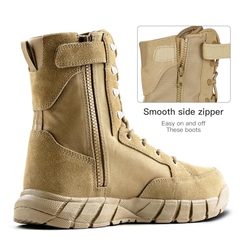 FREE SOLDIER Waterproof Hiking Work Boots Men's Tactical Boots 6 Inches Lightweight Military Boots Breathable Desert Boots(Sand 11.5)