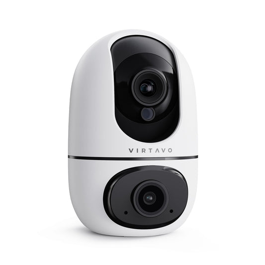 virtavo EggSentry Indoor Security Camera, Dual-Lens & Split View, 360° PTZ Baby Monitor & Pet Cam, Motion Tracking, 2-Way Audio, Night Vision, Cloud/SD Storage, Phone App, 2.4GHz WiFi