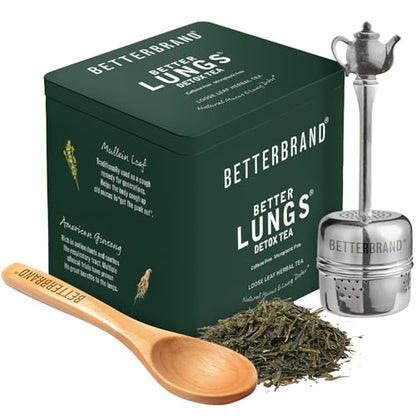 Betterbrand BetterLungs Detox Tea - 20 Loose Leaf Servings - Mullein Leaf, Ginseng, Elderberry, Ginger & Thyme for Lung Cleanse, Congestion Relief, Mucus Detox - Caffeine Free