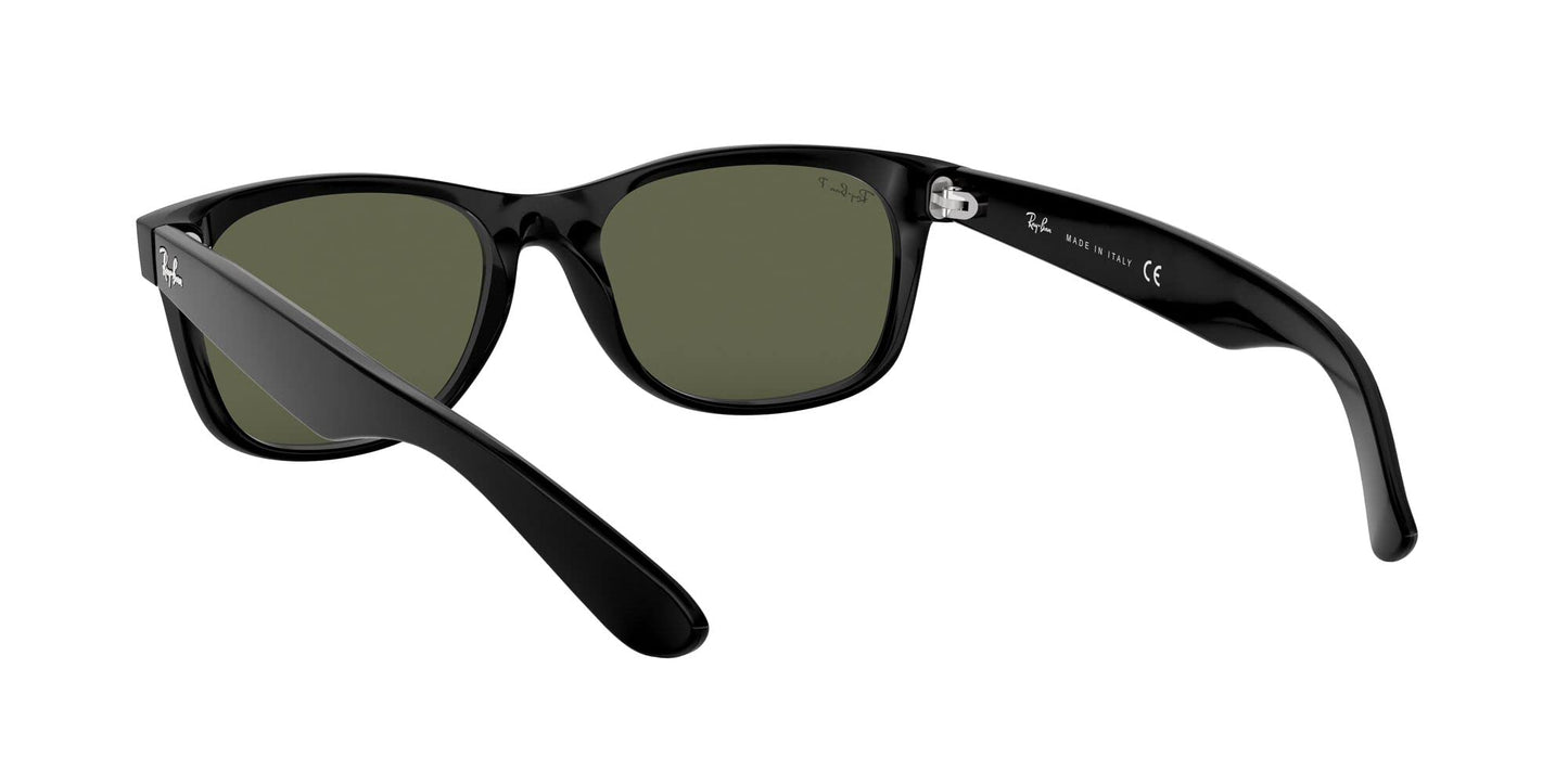 Ray-Ban RB2132 New Wayfarer Square Sunglasses, Black/Polarized Green, 55 mm