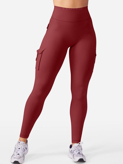 YEOREO Gym Workout Cargo Leggings with Pockets for Women Hidden Scrunch Butt Lifting Compression Yoga Leggings Ankela Red S