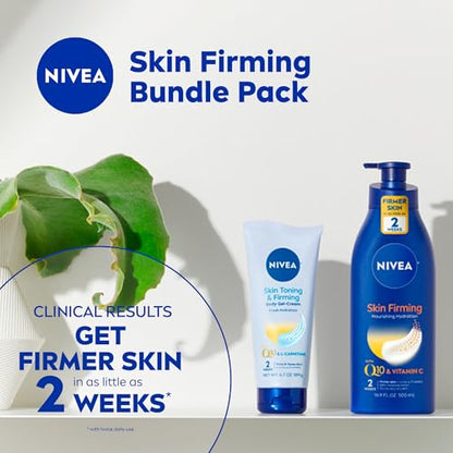 NIVEA Skin Firming Nourishing Hydration Body Lotion with Q10 & Vitamin C (16.9 Fl Oz) + Skin Toning and Firming Body Gel Cream with Q10 & L-Carnitine (6.7 Oz)