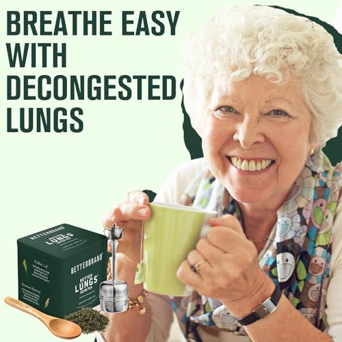 Betterbrand BetterLungs Detox Tea - 20 Loose Leaf Servings - Mullein Leaf, Ginseng, Elderberry, Ginger & Thyme for Lung Cleanse, Congestion Relief, Mucus Detox - Caffeine Free