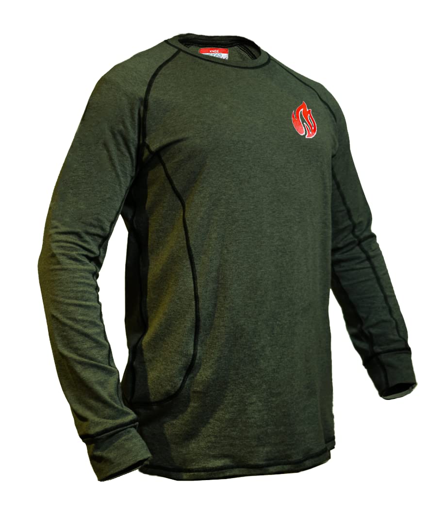 Knox FR Shirts for Men | Double Stitched Long Sleeve Crew Shirt | NFPA2112 Light Weight Fire Retardant Welding Shirt (Green - 2XL)