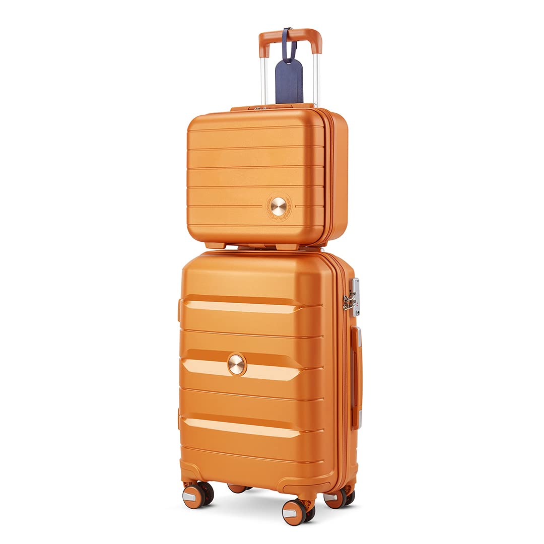 Somago 20-Inch Carry-On Suitcase with TSA Lock, Waterproof, Lightweight, Polypropylene, Sunset Orange, 5-Year Warranty