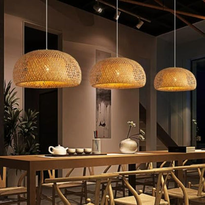 STVDEDG Bamboo Straw Hat Pendant Light Chinese Pastoral Style Chandelier Shades Industrial Single Head Retro Hanging Lamp Nordic Minimalist Indoor Lampshade for Kitchen, Bedroom, Dining, Living Room