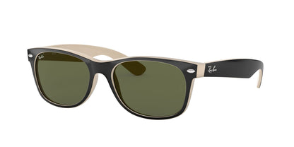 Ray-Ban RB2132 New Wayfarer Square Sunglasses, Black On Beige/G-15 Green, 52 mm