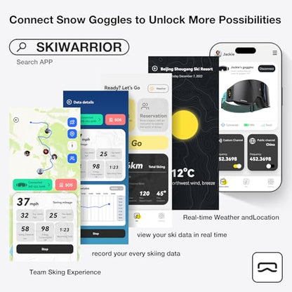 SKIWARRIOR G02 Smart Ski Goggles With Interchangeable Magnetic Lenses,Snow Goggles Walkie-Talkie Play Music Answer Call