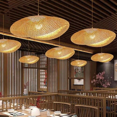 STVDEDG Farmhouse Bamboo Wicker Chandelier Rural Hand Woven Hanging Lights Fashion Retro Postmodern Pendant Lamp Chinese Style Hollow Light Fixture for Kitchen Living Room Villa Bedroom Corridor