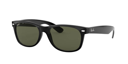 Ray-Ban RB2132 New Wayfarer Square Sunglasses, Black/Polarized Green, 55 mm