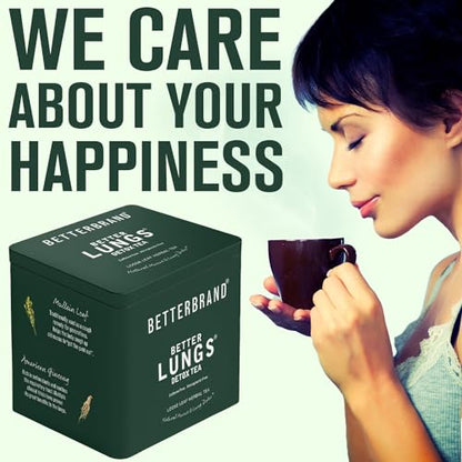 Betterbrand BetterLungs Detox Tea - 20 Loose Leaf Servings - Mullein Leaf, Ginseng, Elderberry, Ginger & Thyme for Lung Cleanse, Congestion Relief, Mucus Detox - Caffeine Free